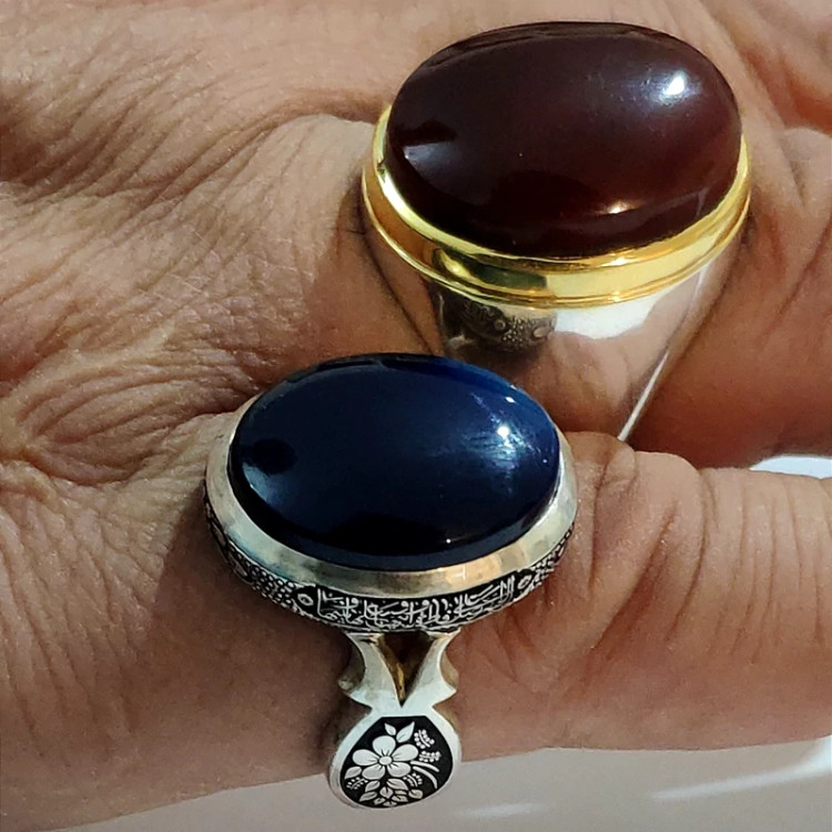 عقیق کرزی یمنی اعلا با رکاب دست ساز سفارشی مدل فیلی و عیار 925